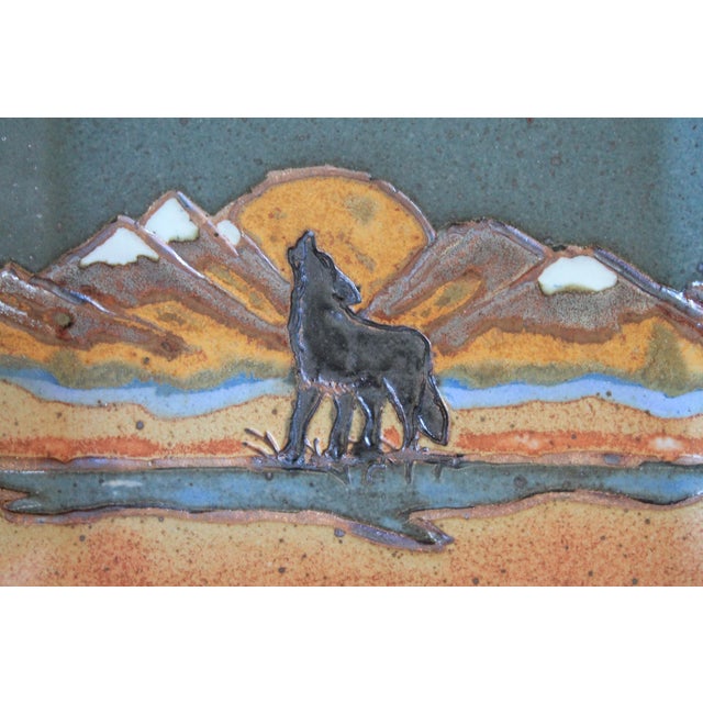 Vintage Studio Art Pottery Howling Wolf Trinket Tray For Sale - Image 4 of 6