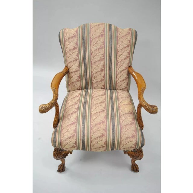 Mid 20th Century Vintage Georgian Style Carved Mahogany Figural Faces Paw Foot Lounge Arm Chair For Sale In Philadelphia - Image 6 of 11