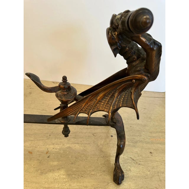 English Antique Iron Winged Dragon Andirons -A Pair For Sale - Image 9 of 9