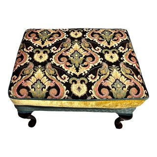 Vintage Ottoman With New Mediterranean Style Upholstery For Sale