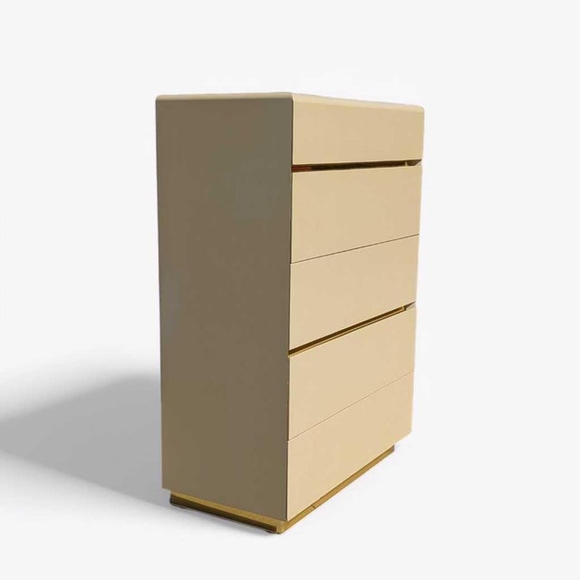 Mid 20th Century Lane Postmodern Five-Drawer Tallboy Dresser in Beige Lacquer, Glass For Sale - Image 11 of 13