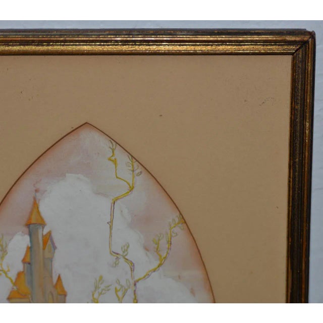1920s Fantasy Castle on a Hill Gouache Painting C.1920s For Sale - Image 5 of 10