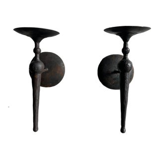 Vintage Cast Iron Candle Sconces- a Pair For Sale