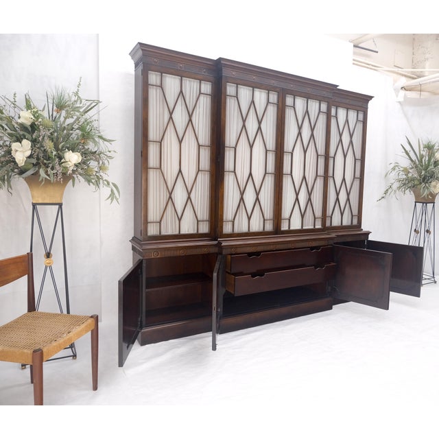 Large 8' Wide Mahogany Two Part individual Glass Panels Breakfront MINT For Sale - Image 10 of 12
