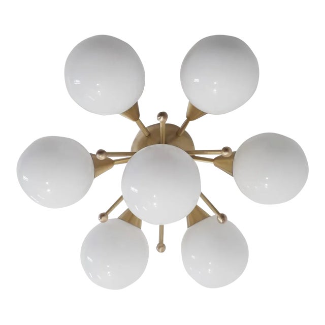 Daisy Satin Brass Glossy White Globe Flush Mount by Fabio Ltd For Sale
