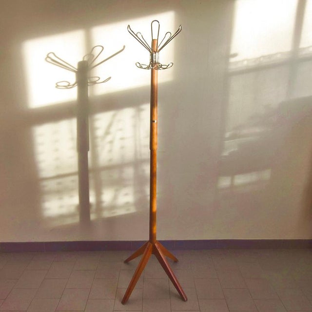 Wood Vintage Chevillotte Coat Rack in Wood and Metal, 1950s For Sale - Image 7 of 8