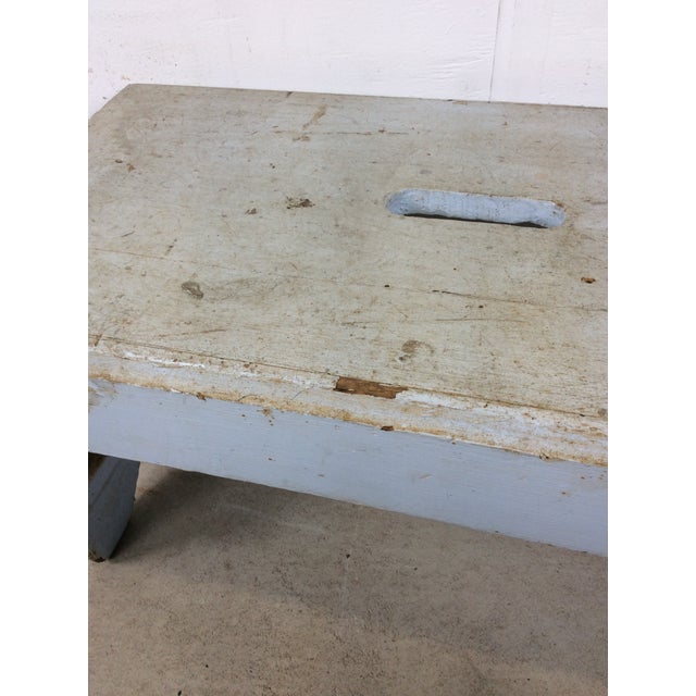 Antique Farmhouse Gray Painted Bench Footstool For Sale - Image 14 of 14