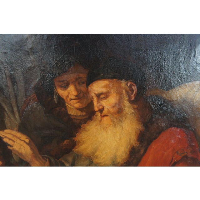 Black Antique Grand Tour Isaac Blessing Jacob After Govert Flinck 18th C. Baroque Old Master Painting 63" For Sale - Image 8 of 12