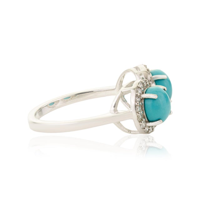 Metal Modern Luxe 1.62ct Turquoise Diamond Toi Et Moi Open Ring in 14k Gold Szie 4 For Sale - Image 7 of 15