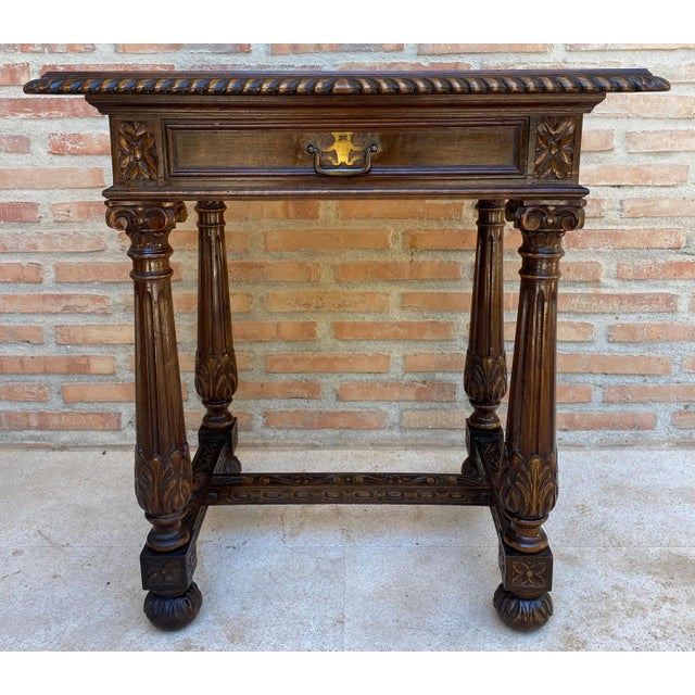 Early 20th Century Spanish Carved Walnut Side Table with One Drawer, 1940s For Sale - Image 18 of 18