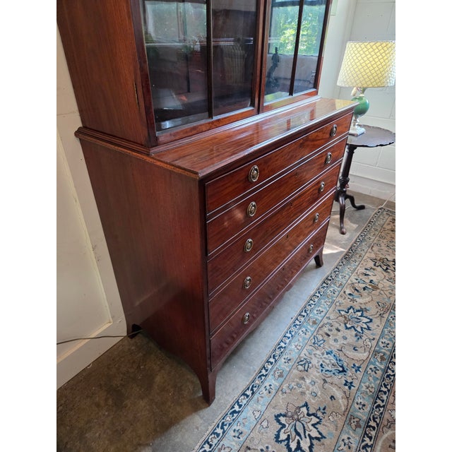Georgian Mahogany Astragal Glazed Secretaire Bookcase on Swept Bracket Feet For Sale - Image 12 of 18
