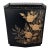 Vintage Wolff Black & Gold Floral Toleware Wastebasket For Sale