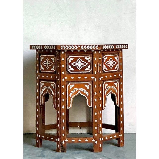 English Vintage Boho Mother of Pearl Inlay Side Table For Sale - Image 3 of 7