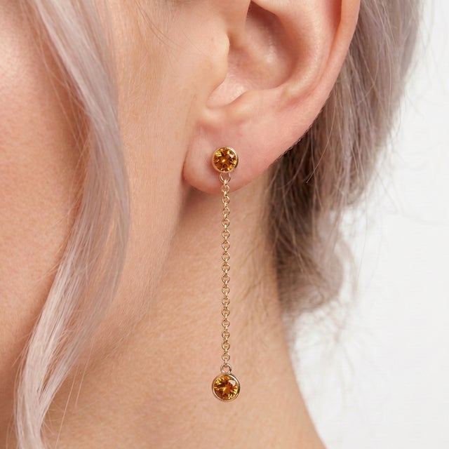 Contemporary Dainty Chain Drop Citrine Earrings - November Birthstone Jewelry - A Pair For Sale - Image 3 of 5