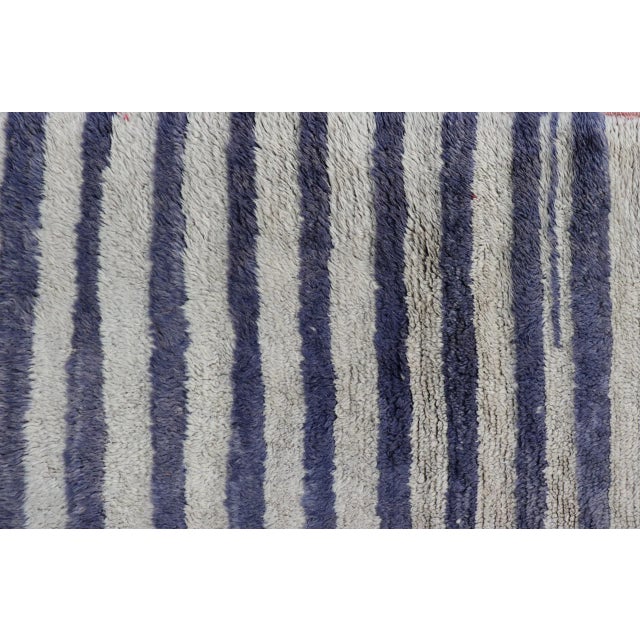 Antique Angora Tulu Carpet With Stripe Pattern Light Taupe & Navy Blue. Turkish Tulu For Sale - Image 9 of 12
