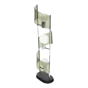 Mid Century Modern Large Chrome Smoked Lucite Ribbon Shade Table Floor Lamp
