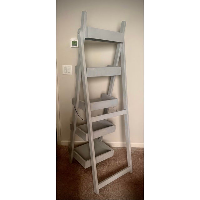 Vintage Unique and Functional 5 Shelf Distressed Solid Wood Display Ladder For Sale - Image 4 of 6