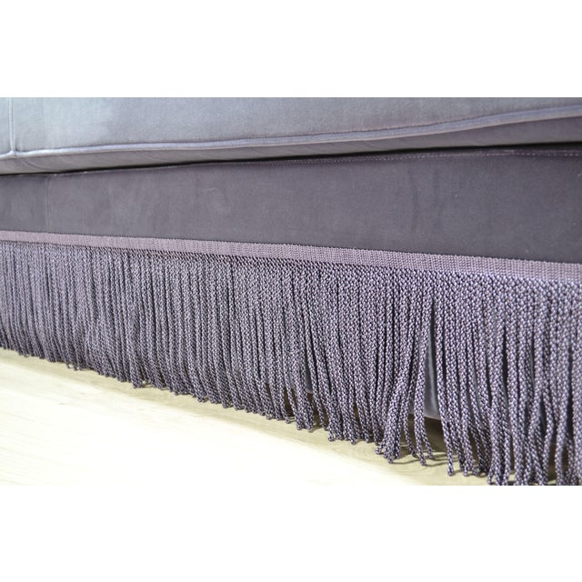 Indigo Velvet Tufted Sofa with Fringe by Dorothy Draper For Sale - Image 4 of 7