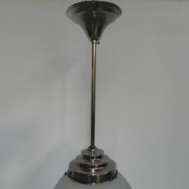 Art Deco Ribbed Glass Globe Ceiling Lamp, 1930s For Sale - Image 4 of 11