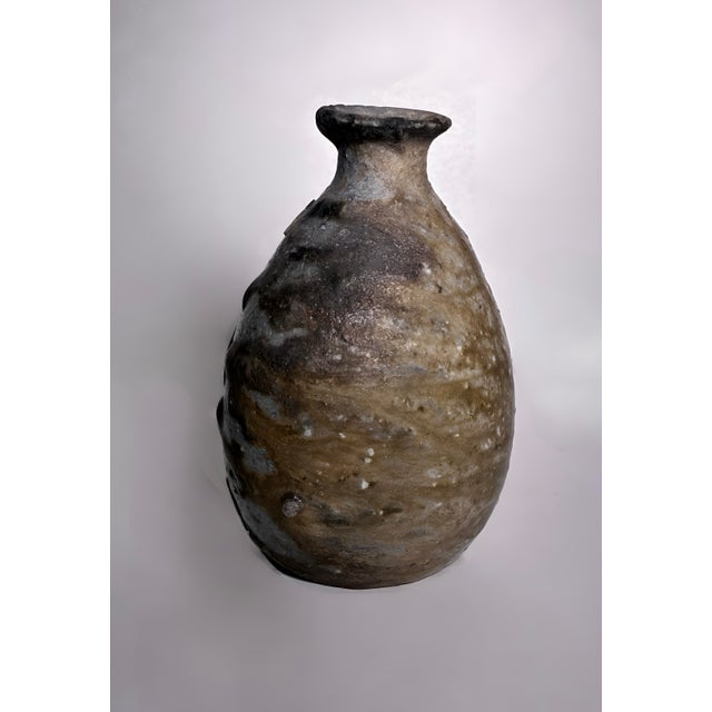 Contemporary Vintage Studio Art Pottery Bud Vase, Shell-Impressed Wabi Sabi Ceramic, Earth Tone Organic Form, 5” For Sale - Image 3 of 8