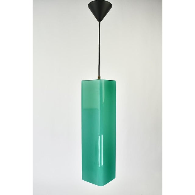 Green Vintage Large Mid Century Modern Murano Glass Pendant Light Gino Vistosi | Teal Green Rectangular Tube Vintage Retro | Venini Massimo Vignelli 1950s For Sale - Image 8 of 12