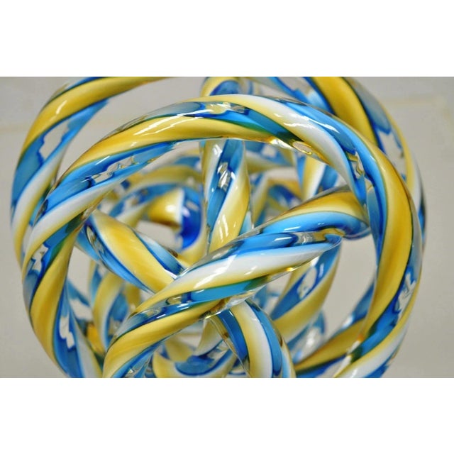 Late 20th Century Late 20th Century Murano Art Glass Swirl 8" Infinity Knot of Love Blue & Yellow Decorative Object For Sale - Image 5 of 10