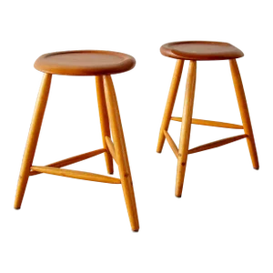 1980s Kai Pedersen Studio Craft Counter Stools Ash Cherry - a Pair