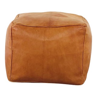 Vintage Leather Square Footstool, Circa 1970 For Sale