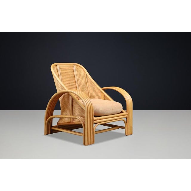 Wood Vintage Italian Bamboo and Rattan Lounge Chair, Italy, 1970s For Sale - Image 7 of 9