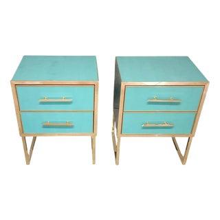 Handmade Azure Bedside Tables in Wood and Brass from Justfurnituress SRL, Set of 2 For Sale