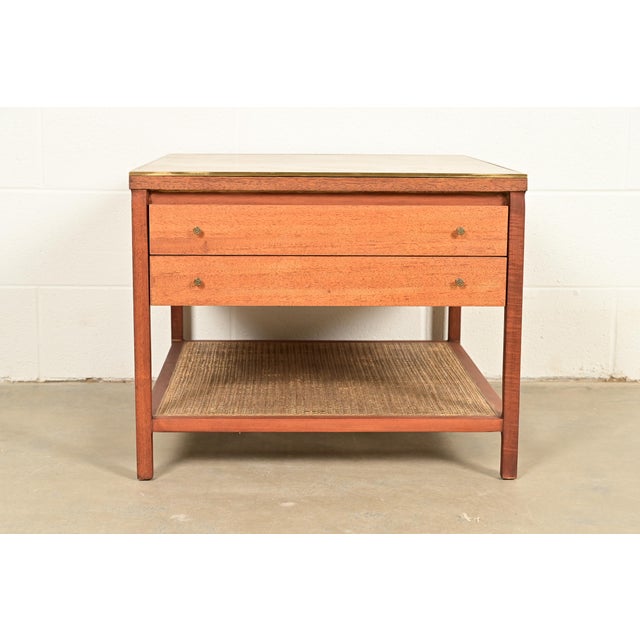 Mid-Century Modern Paul McCobb Irwin Collection Mahogany, Brass, and Cane Leather Top Side Table or Nightstand, 1950s For Sale - Image 3 of 16