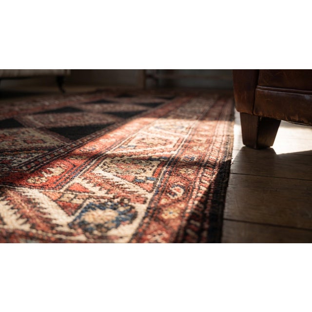 Textile 1930s Black Diamond Tribal Antique Persian Kurdish Rug 3'5" X 10'8" Handknotted Wool Carpet For Sale - Image 7 of 9