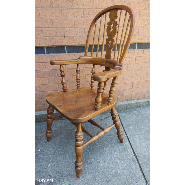 Pair Stickley Mid-Century Windsor Style Cherry Armchairs For Sale - Image 9 of 11