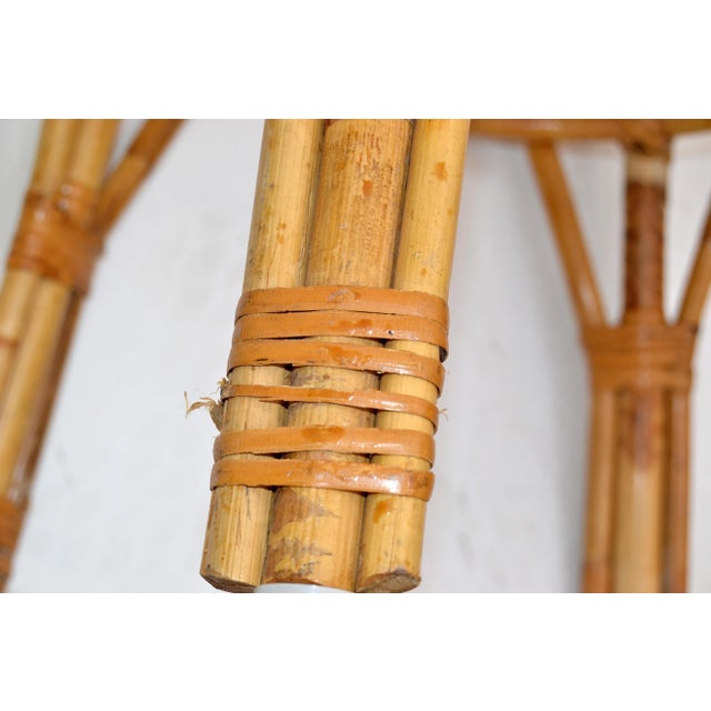Brown Vintage Bohemian Blonde Bamboo and Rattan Stool For Sale - Image 8 of 13