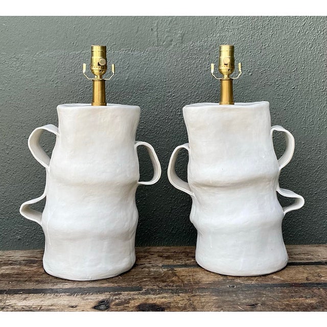 Vintage Artisan Slab Built Pottery Lamps - A Pair For Sale - Image 10 of 12