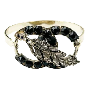 Chanel Silver CC Black Crystal Bangle Cuff Bracelet
