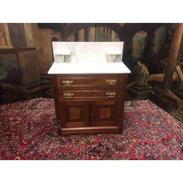 Antique Victorian Washstand Cabinet, Marble Top For Sale - Image 10 of 13