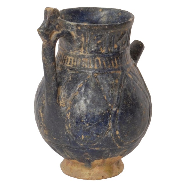 Ancient Persian Islamic Blue Glazed Pottery Vessel Jug Caligraphy Khorasan 1200 For Sale In Portland, OR - Image 6 of 12