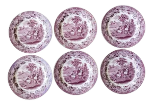 Set of Six Antique Ruth and Boaz Transferware Plates