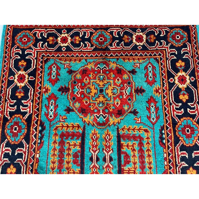 Textile Turquoise Floral Geometric Tribal Wool Runner, 2'9" X 6'7" For Sale - Image 7 of 13