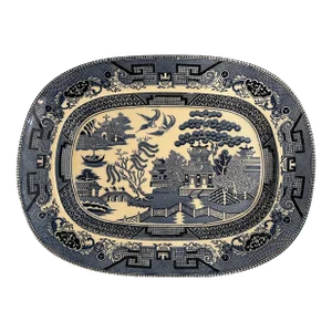 Vintage 14.5” Blue Willow Chinoiserie Platter With Lion and Crown Backstamp