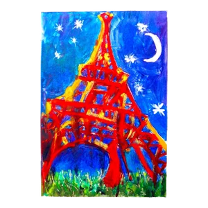 Eiffel Tower at Night -Original Painting on Paper