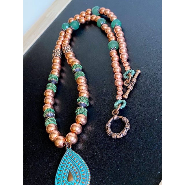 Artisan Solid Copper & Green Aventurine Statement Necklace | Verdigris Patina Pendant | Bohemian Luxe Handcrafted Jewelry For Sale - Image 10 of 18