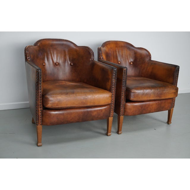 Vintage Dutch Cognac Colored Leather Club Chairs, 1970s, Set of 2 For Sale - Image 11 of 18