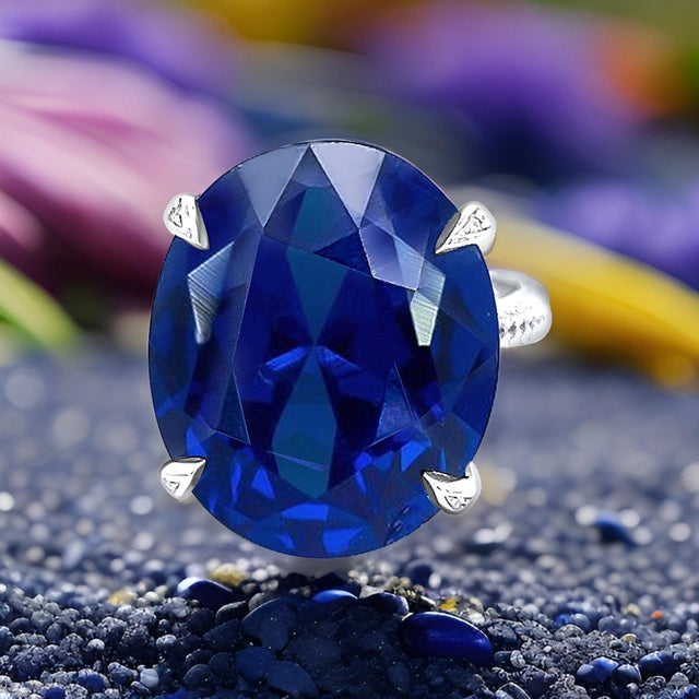 2010s Natural Solitaire Composite Sapphire Ring 6.5 14k WG 16.63 TCW Certified For Sale - Image 5 of 11