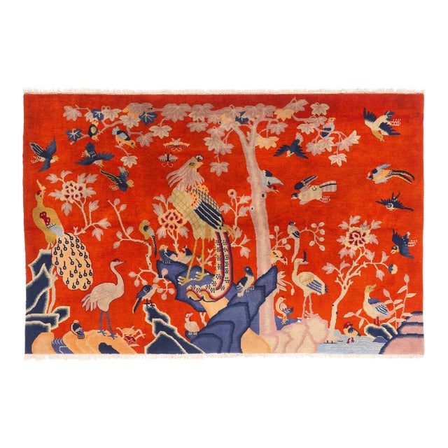 Vintage Chinese Art Deco Pictorial Rug, 07'11 X 05'02 For Sale