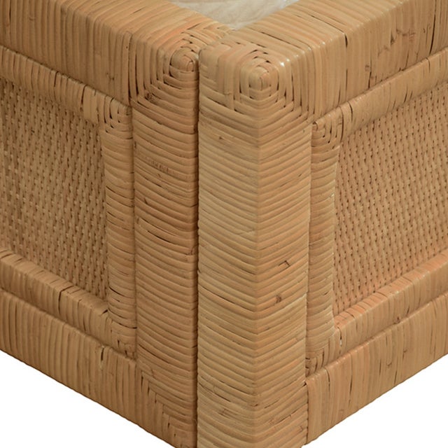 Tan Matthew Izzo Home Dolly Queen Winged Headboard and Platform in Radio Weave Wrapped Rattan For Sale - Image 8 of 11