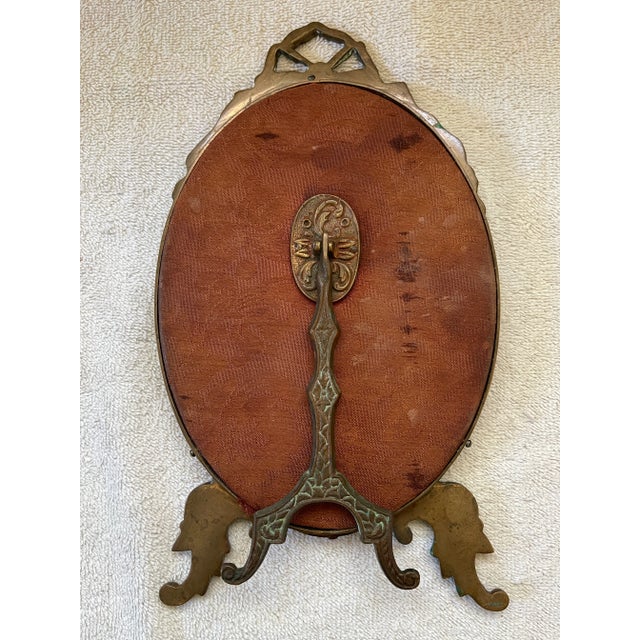 Antique Victorian Table Mirror Oval Shape With Ornate Brass Carving For Sale In Los Angeles - Image 6 of 13