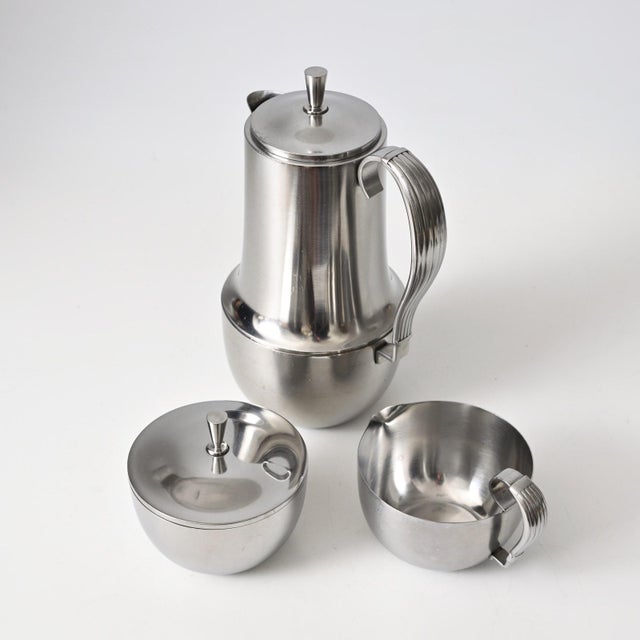 Mid-Century Modern Danish Stainless Steel Coffee Set, 1950s, Set of 3 For Sale - Image 3 of 13