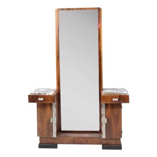 1930s Art Deco Donald Deskey Style Palisander Wood and Marble Vanity W/ Full Mirror For Sale